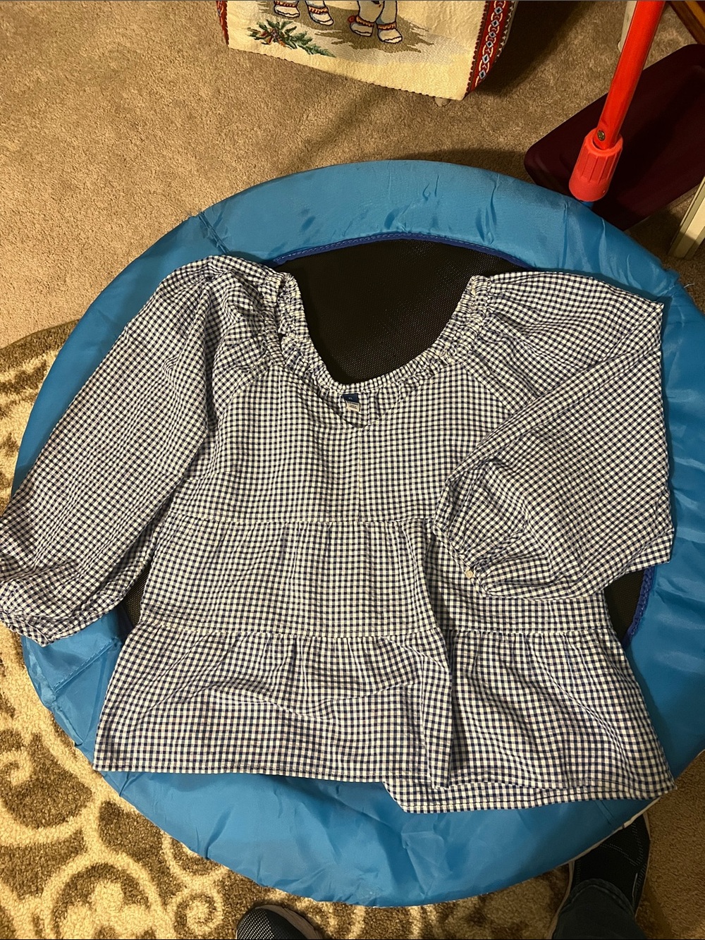 Old Navy Blue and White Gingham Peasant Top